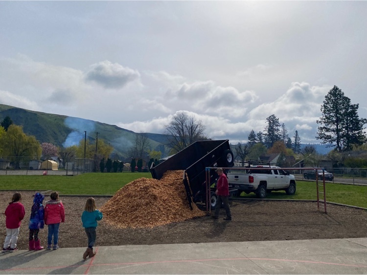 dumping cedar mulch on playground