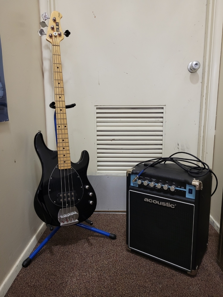 bass guitar and amp